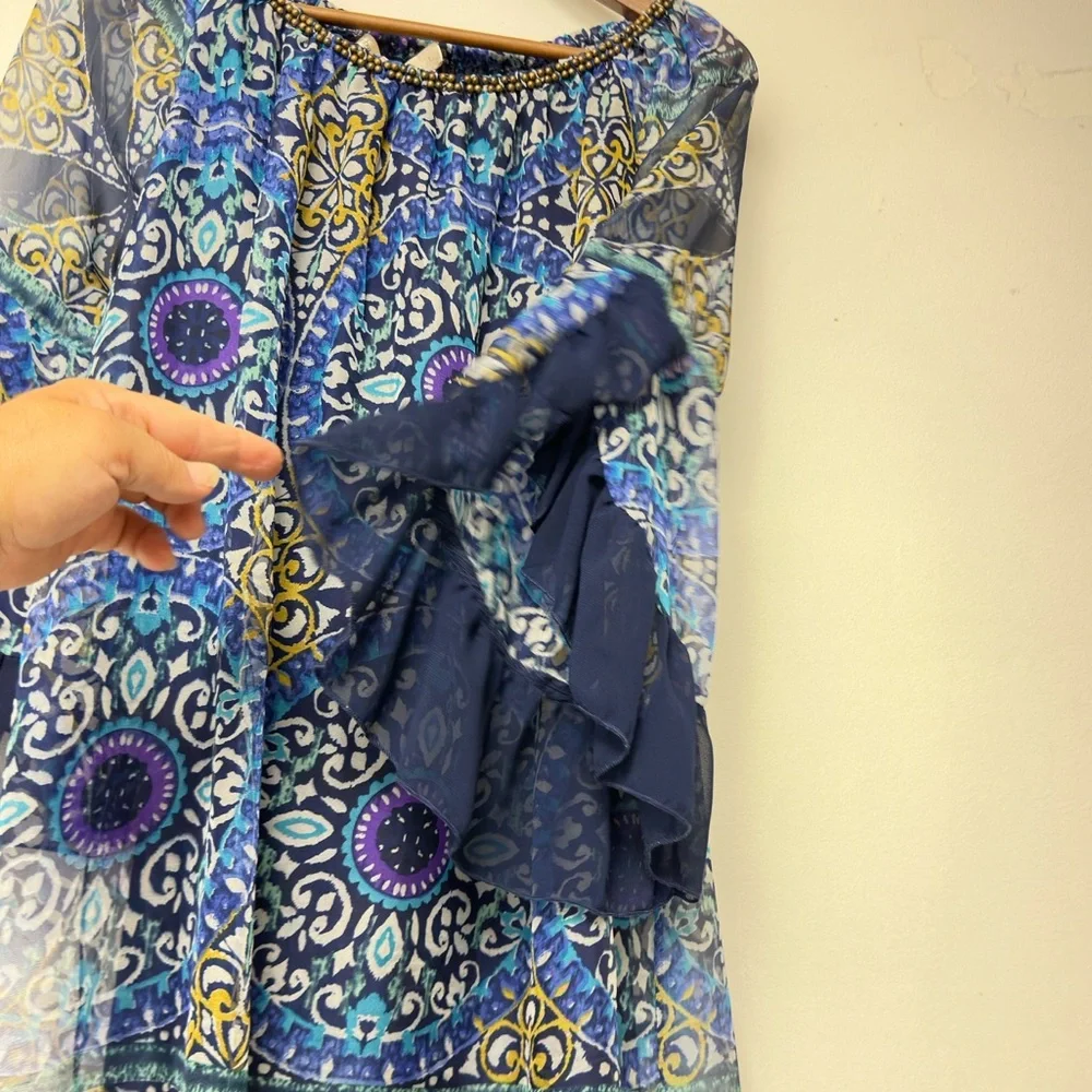 Urban Mangoz Blue Women’s‎ size L Bohemian Patterned Tunic Dress (D11)